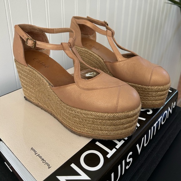Chloe Tan Wedge Espadrilles with Ankle Strap